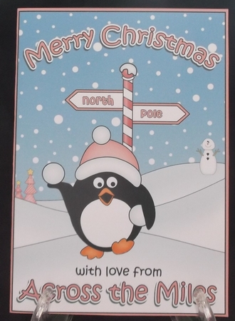 5 x 7 Quick Cut and Fold Card - Merry Christmas Across the Miles with Pip Penguin by Suzi Cooper