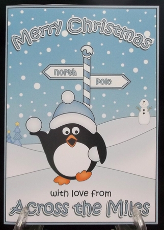 5 x 7 Quick Cut and Fold Card - Merry Christmas Across the Miles with Pip Penguin by Suzi Cooper