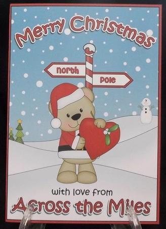 5 x 7 Quick Cut and Fold Card - Merry Christmas Across the Miles with Livvy Bear by Suzi Cooper