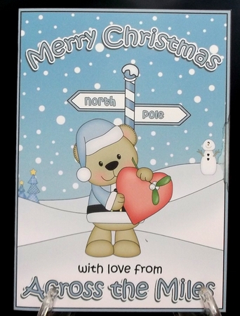 5 x 7 Quick Cut and Fold Card - Merry Christmas Across the Miles with Livvy Bear by Suzi Cooper