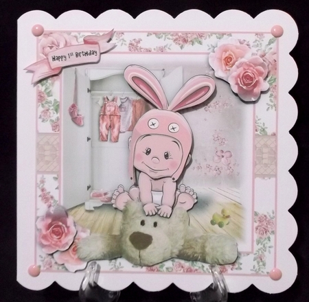 Bunny Hat Baby Girl Card Front kIt by Suzi Cooper