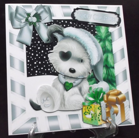 cute puppy in silver santa hat with presents 8x8 Mini Kit by Suzi Cooper