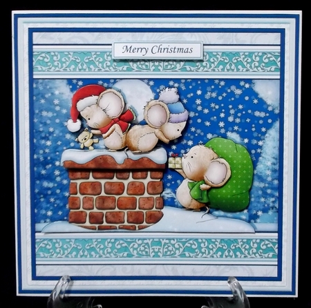 ROOFTOP SANTA MICE 8x8 Christmas Decoupage & Insert Mini Kit by Suzi Cooper