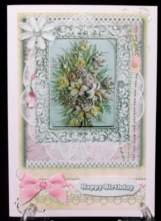Shabby Chic Quick Card with gems tag, and lace by Suzi Cooper