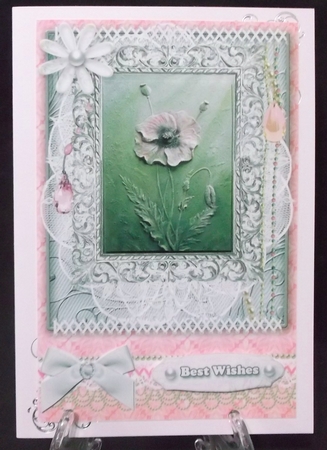 Shabby Chic Quick Card with gems tag, and lace by Suzi Cooper