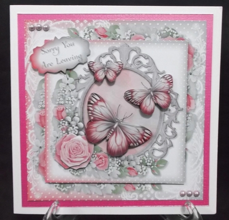 Pink and Grey Butterfly Floral Sorry You are Leaving by Suzi Cooper