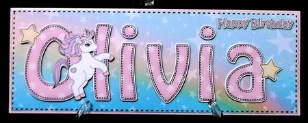 Large DL Happy Birthday OLIVIA 3D decoupage by Suzi Cooper