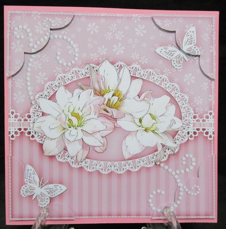 8 x 8 A Touch of Elegance Flowers Pearls and Lace Scalloped Corner Topper  by Suzi Cooper