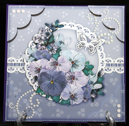 8 x 8 A Touch of Elegance Spring Flowers Pearls and Lace Scalloped Corner Topper  by Suzi Cooper