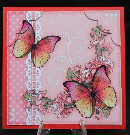 8 x 8 A Touch of Elegance Butterflies, Flowers, Pearls and Lace Scalloped Corner Topper  by Suzi Cooper