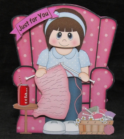 3D Shaped Card  Kit - Young Lady is Knitting by Suzi Cooper