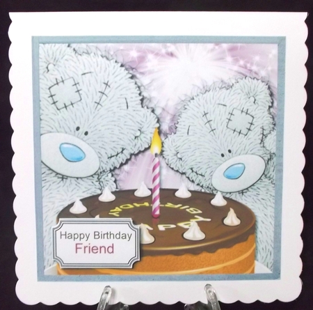 Tatty teddy with birthday cake by Suzi Cooper