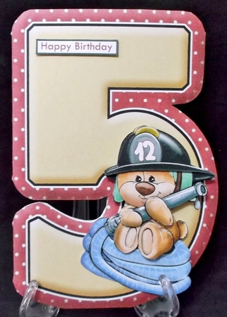 Age 5 Shaped Card  Insert & Optional Fireman Ted Decoupage Kit by Suzi Cooper