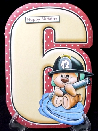 Age 6 Shaped Card  Insert & Optional Fireman Ted Decoupage Kit by Suzi Cooper