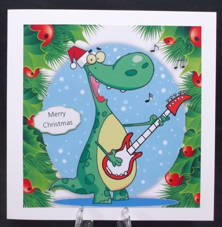 Cute Festive Dinosaur With Guitar 8x8 by Suzi Cooper