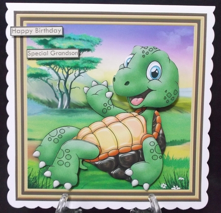 PUT YOUR FEET UP TORTOISE WOBBLY HEAD CARD 7.5 Decoupage & Insert Mini Kit by Suzi Cooper