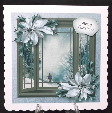 The Christmas Bay Window - Silver Poinsettias 8x8 by Suzi Cooper