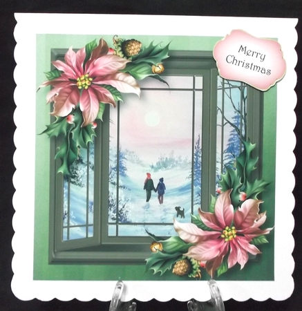 The Christmas Bay Window - Pink Poinsettias 8x8 by Suzi Cooper