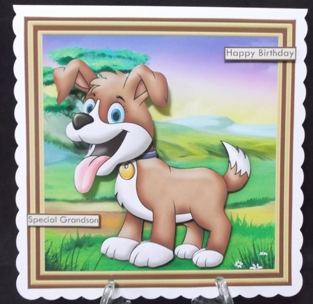 BARKING MAD DOG WOBBLY HEAD CARD 7.5 Decoupage & Insert Kit by Suzi Cooper