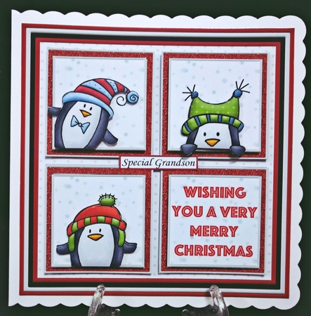 CHRISTMAS PENGUIN SQUARES 7.5 Quick Layer Card & Insert by Suzi Cooper
