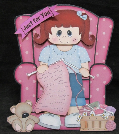 3D Shaped Card  Kit - Cute Girl is Knitting by Suzi Cooper