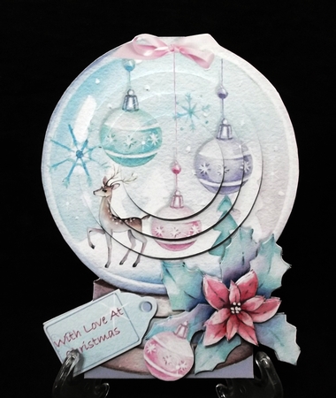CHRISTMAS SNOWGLOBE Tent Card - Baubles & Deer by Suzi Cooper