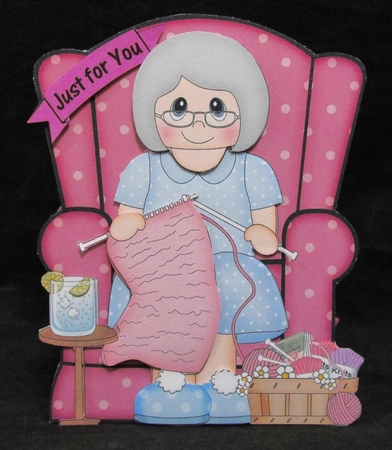 3D Shaped Card  Kit - Old Lady is Knitting by Suzi Cooper