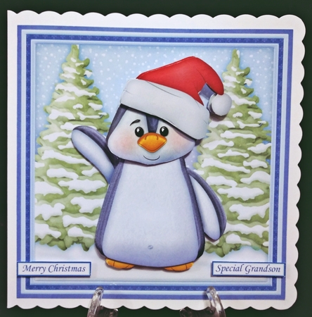 CHRISTMAS PENGUIN WOBBLY HEAD CARD 7.5 Decoupage & Insert Mini Kit by Suzi Cooper