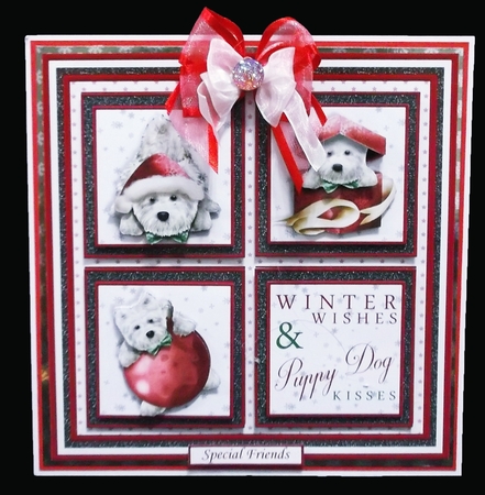 CHRISTMAS WESTIE SQUARES RED 7.5 Quick Layer Card & Insert by Suzi Cooper