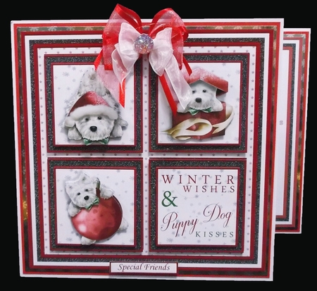 CHRISTMAS WESTIE SQUARES RED 7.5 Quick Layer Card & Insert by Suzi Cooper