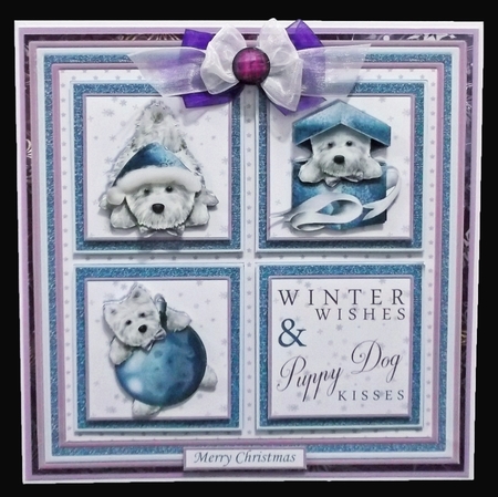 CHRISTMAS WESTIE SQUARES BLUE 7.5 Quick Layer Card & Insert by Suzi Cooper