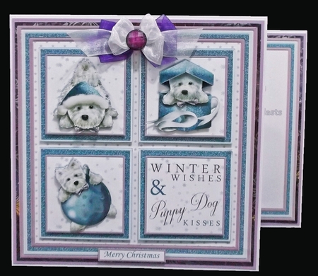 CHRISTMAS WESTIE SQUARES BLUE 7.5 Quick Layer Card & Insert by Suzi Cooper