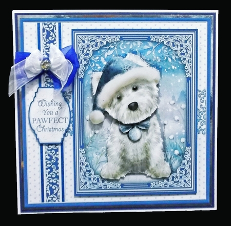 WESTIE CHRISTMAS HAT 7.5 Quick Layer Card or Decoupage Kit by Suzi Cooper