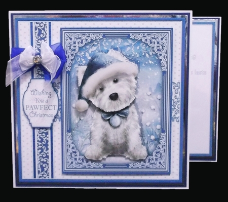 WESTIE CHRISTMAS HAT 7.5 Quick Layer Card or Decoupage Kit by Suzi Cooper
