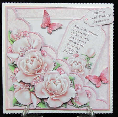 Square Scallop Pocket Pearl Anniversary Roses Wedding or Birthday  by Suzi Cooper