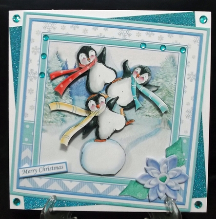 ACROBAT PENGUINS 7.5 Christmas Decoupage & Insert Mini Kit by Suzi Cooper
