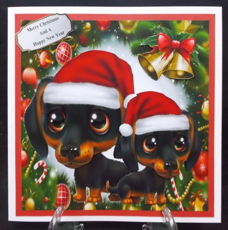 Cute Black & Brown Dogs In Santa Hats 8x8 Mini Kit by Suzi Cooper