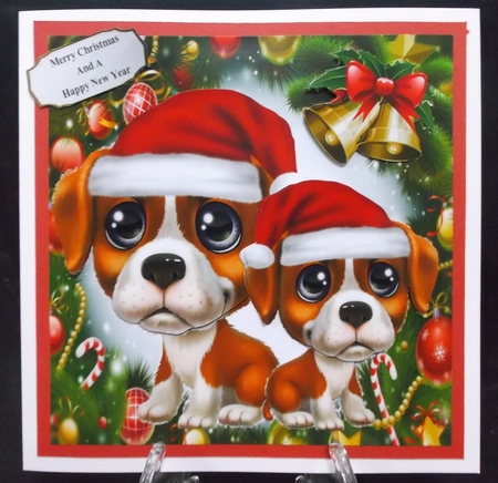 Cute Brown & White Dogs In Santa Hats 8x8 Mini Kit by Suzi Cooper