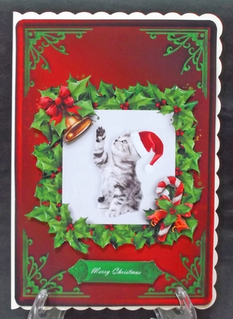 Kitten Christmas Card Front Red 2 by Suzi Cooper