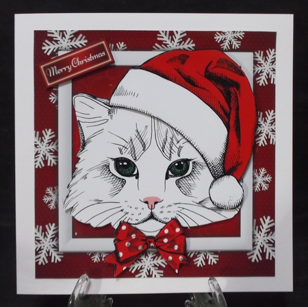 Gorgeous White Cat With Santa Hat 8x8 Mini Kit by Suzi Cooper