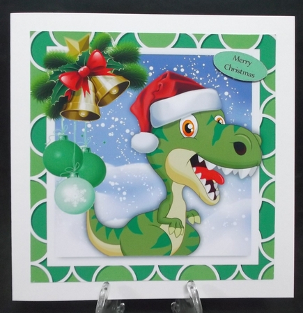 Christmas Dinosaur With Baubles 8x8  by Suzi Cooper