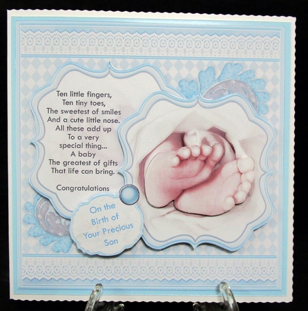BABY TOES & VERSE Blue New Baby Boy 7.5 Decoupage & Insert Mini Kit by Suzi Cooper