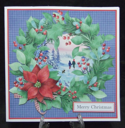 A Walk in the Snow with Wreath Christmas card topper with Decoupage by Suzi Cooper