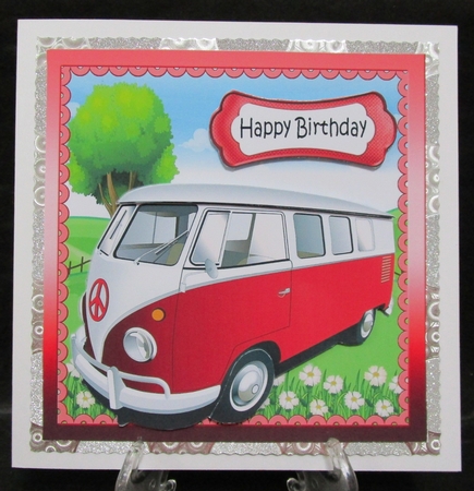 In the sunny meadow, red camper van 8x8 mini kit  by Suzi Cooper