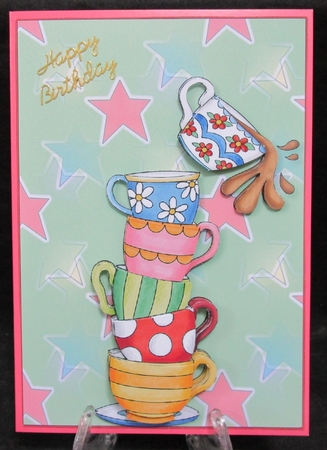 Crazy Cups A5 Card Front and Decoupage by Suzi Cooper