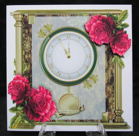Glass and Brass Clock Card - Cerise Floribunda by Suzi Cooper
