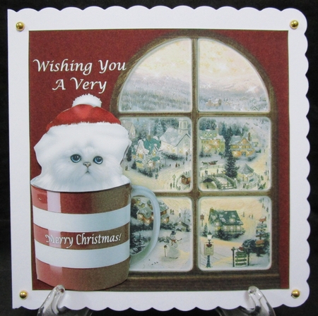 White Persian Christmas Kitten Cat In A Mug by Suzi Cooper