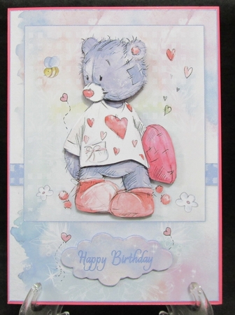 Love Heart Tatty Ted Bear A5 Card Front & Decoupage by Suzi Cooper
