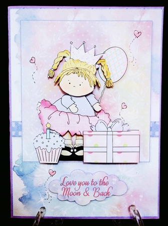 Cake, Presents & Balloons Cute Girl Card Front & Decoupage by Suzi Cooper