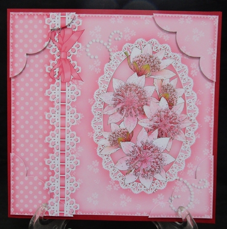 8 x 8 A Touch of Elegance Flowers Pearls and Lace Scalloped Corner Topper   by Suzi Cooper